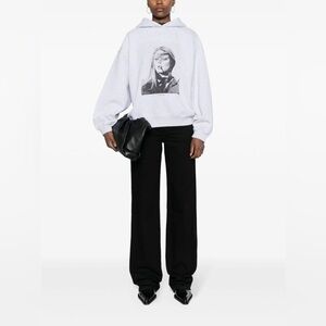 Anine Bing White Graphic Hoodie with Black Print
